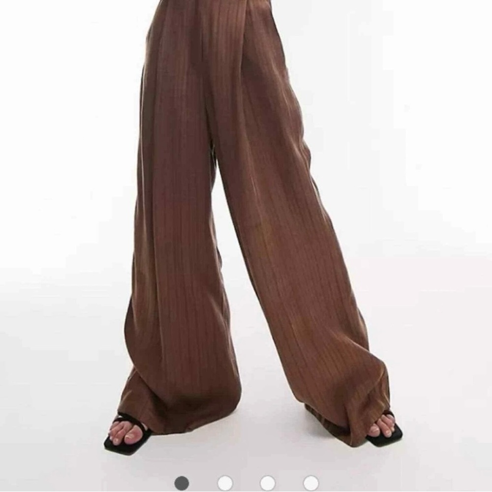 TOPSHOP WIDE LEG STRIPED BOHO BROWN TROUSERS Size 12 NWT - Picture 3 of 9